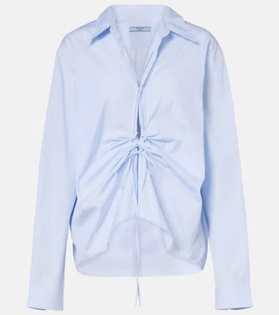Prada Gathered Cotton Shirt In Blue