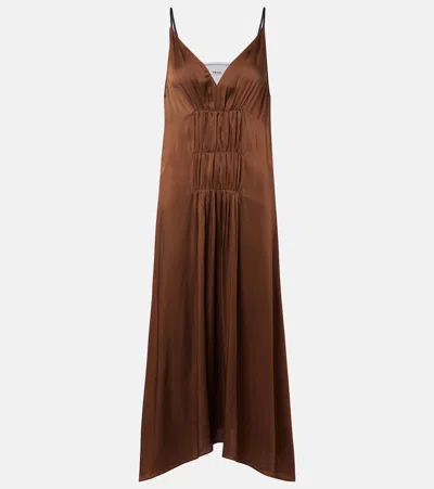 Prada Gathered Crêpe Satin Slip Dress In Brown