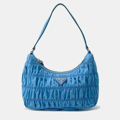 Pre-owned Prada Gathered One Shoulder Bag Light Blue Nylon