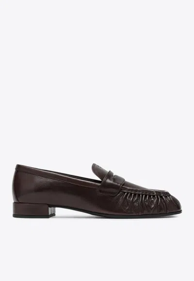PRADA GATHERED PENNY LOAFERS