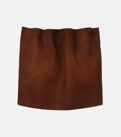 Prada Gathered Suede Miniskirt In Brown