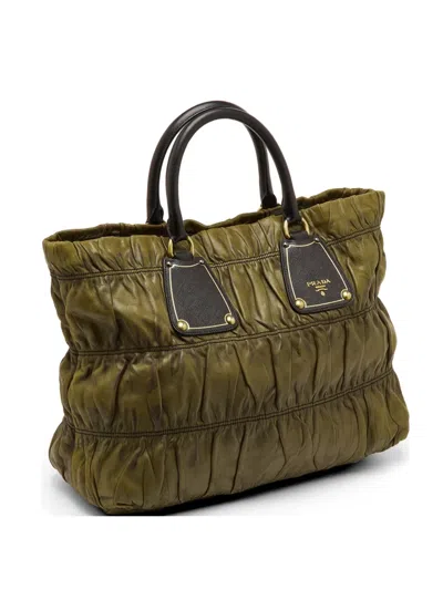 Pre-owned Prada Gaufre Antic Leather Tote Bag In Green