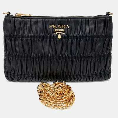 Pre-owned Prada Gaufré Chain Crossbody Bag In Black