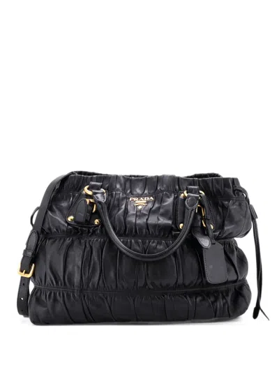 Pre-owned Prada Gaufre Convertible Nappa Leather Large Tote Bag In Black
