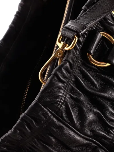 Pre-owned Prada Gaufre Convertible Tote Nappa Leather Small Satchel In Black