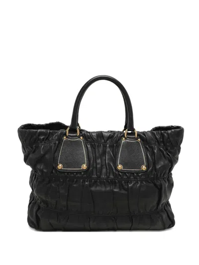 Pre-owned Prada Gaufre Leather Tote Bag In Black