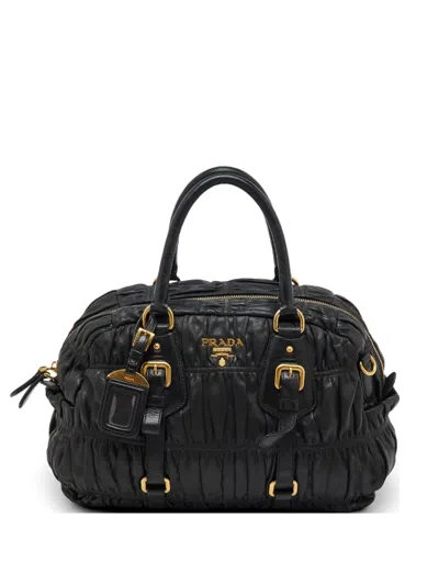 Pre-owned Prada Gaufre Pleated Tote Bag In Black