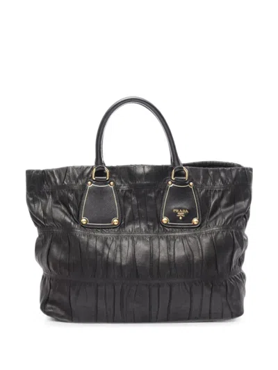 Pre-owned Prada Gaufre Saffiano Tote Bag In Black