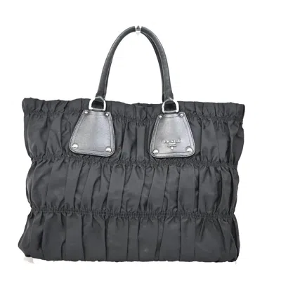 Pre-owned Prada Gaufre Shopping Tote Tessuto Synthetic Bag () In Black