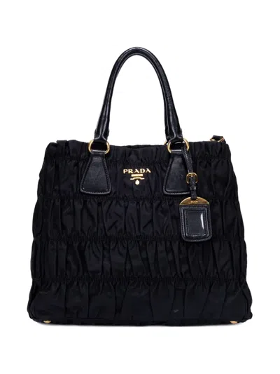 Pre-owned Prada Gaufre Tessuto Logo Tote Bag In Black