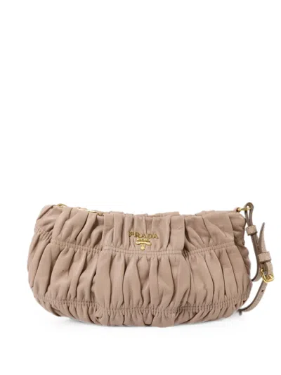 Pre-owned Prada Gaufre Wristlet Clutch Bag In Neutrals