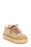 Prada Genuine Shearling Platform Boot In Deserto