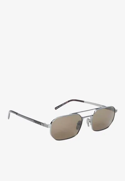 Prada Geometric Frame Metal Sunglasses In Pink
