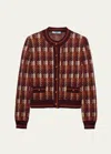 PRADA GEOMETRIC INTARSIA BOXY WOOL CARDIGAN