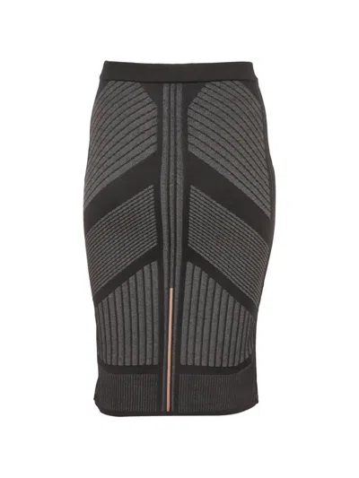 Pre-owned Prada Geometric Intarsia-knit Midi Skirt In Black
