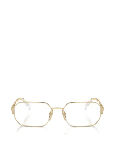 Prada Geometric Logo Glasses In Gold