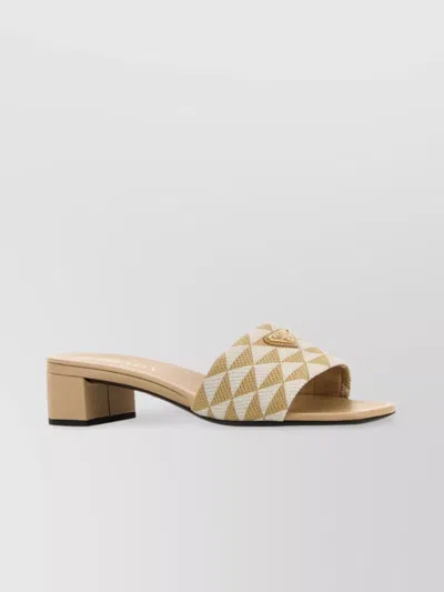 PRADA GEOMETRIC PATTERN BLOCK HEEL MULES