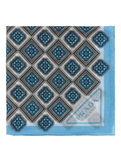Prada Geometric-pattern Cotton Foulard In Blue