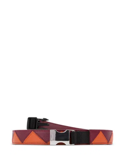 Prada Geometric-pattern Leather Belt In Orange