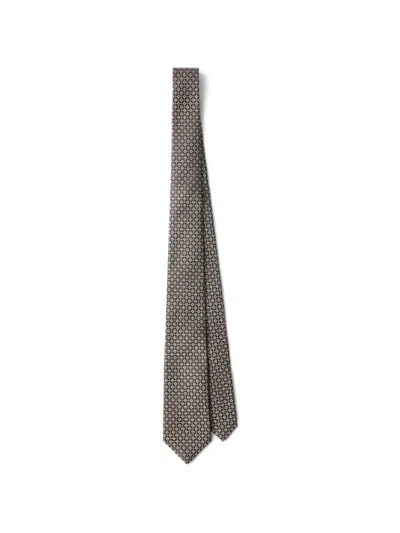 Prada Geometric-pattern Silk Tie In Gray