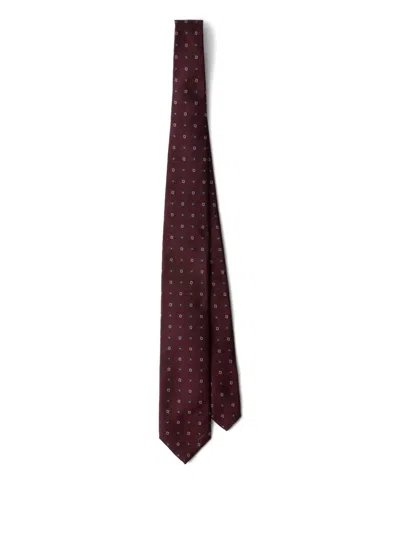 Prada Geometric-pattern Silk Tie In Brown