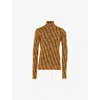Prada Mens Corn Yellow Geometric-pattern Turtleneck Wool Sweatshirt