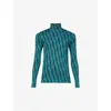 Prada Mens Turquoise Geometric-pattern Turtleneck Wool Sweatshirt In Turquoise