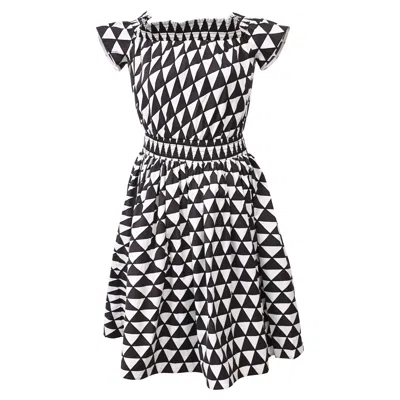 Prada Geometric Print Off Shoulder Dress In Black Cotton In Transparent