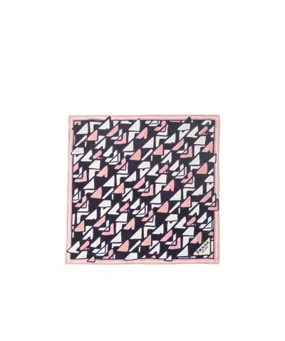 Prada Silk Triangle Print Skinny Scarf In Pink Multi