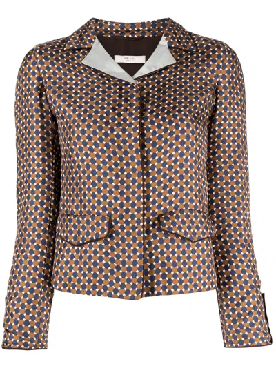 Pre-owned Prada Geometric-print Silk Shirt In Brown