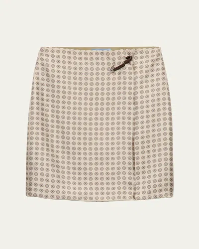 Prada Geometric Print Silk Twill Mini Skirt In Sabbia