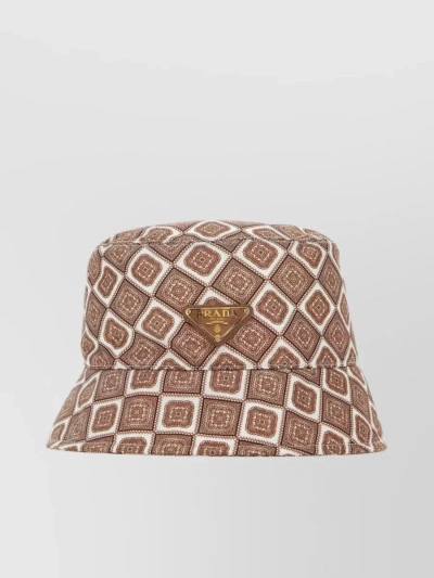 Prada Geometric Re-nylon Bucket Hat With Contrast Trim In Brown