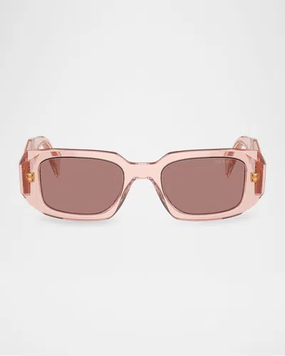 Prada 51mm Rectangular Sunglasses In Transparent Peach