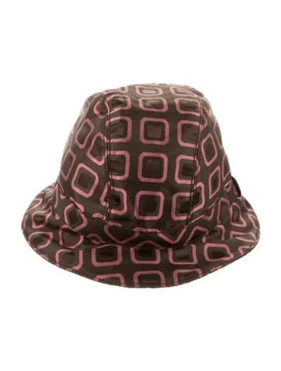 Pre-owned Prada Geometric Silk Panama Hat In Brown/pink