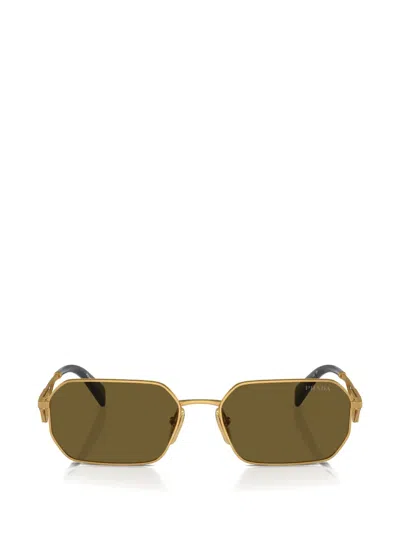 Prada 0pr A51s Geometric Gold Metal Frame Sunglasses In Green