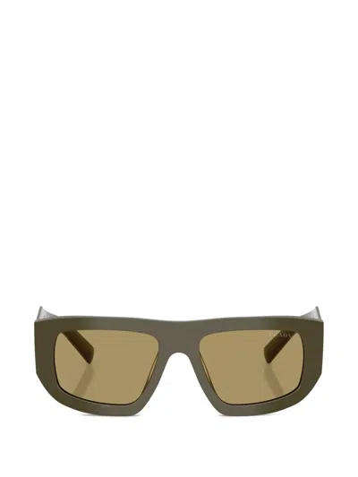 Prada Geometric-frame Sunglasses In Green