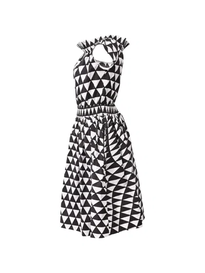 Pre-owned Prada Geometric-print Off-shoulder Mini Dress In 黑色