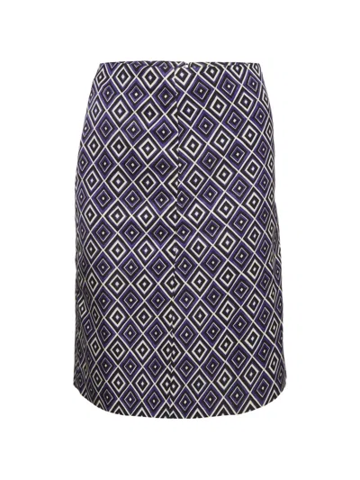 Pre-owned Prada Geometric-print Pencil Midi Skirt In Purple