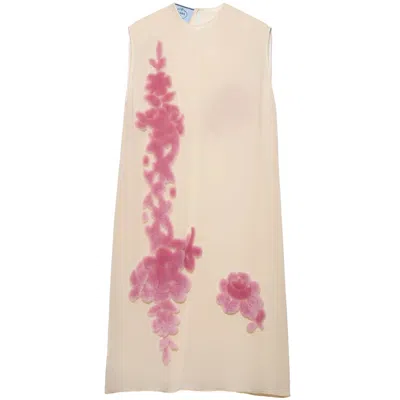 Prada Georgette Midi Dress In Neutral