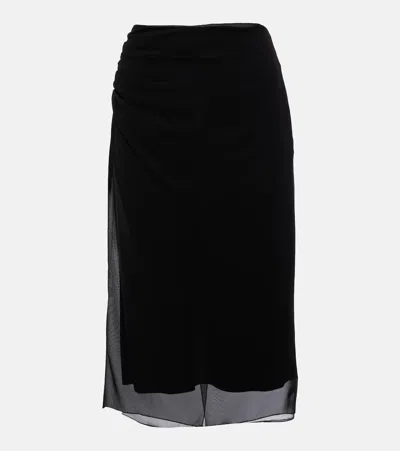 Prada Georgette Midi Skirt In Black