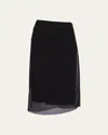 Prada Black Georgette Midi Skirt In Nero