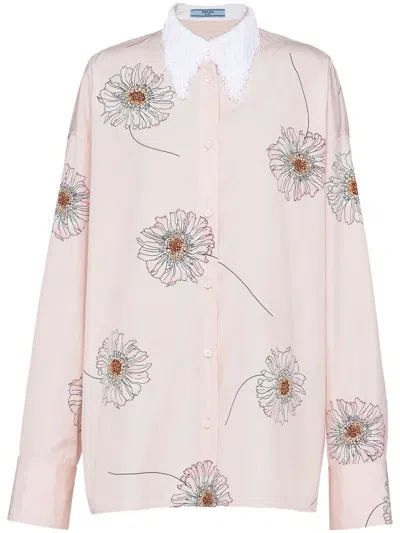 Prada Printed Poplin Oversize Shirt In Multi