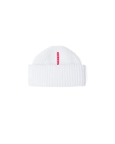 Prada Tec Rec Nylon Ribbed Beanie In White