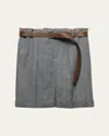 Prada Gessato Belted Paperbag Skirt In F0308 Antracite