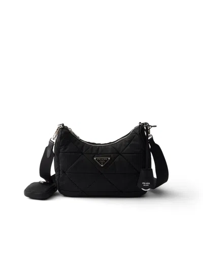 Prada Gesteppte Schultertasche Aus Re-nylon In Black