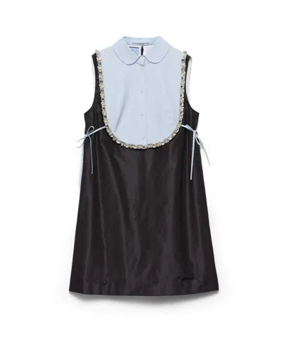 Prada Gesticktes Minikleid Aus Taft In Schwarz