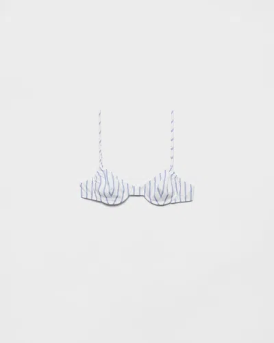 Prada Gestreifter Bh Aus Popeline In White