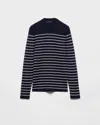 Prada Striped Superfine Wool Crew-neck Sweater In Blue