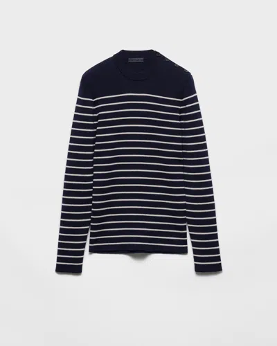 Prada Striped Superfine Wool Crew-neck Sweater In Blue