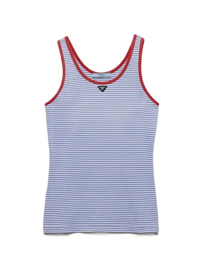Prada Gestreiftes Tanktop Aus Baumwolljersey In Blue